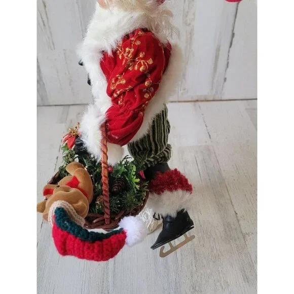 Mrs claus ice skate teddy bear basket flower figure xmas decor